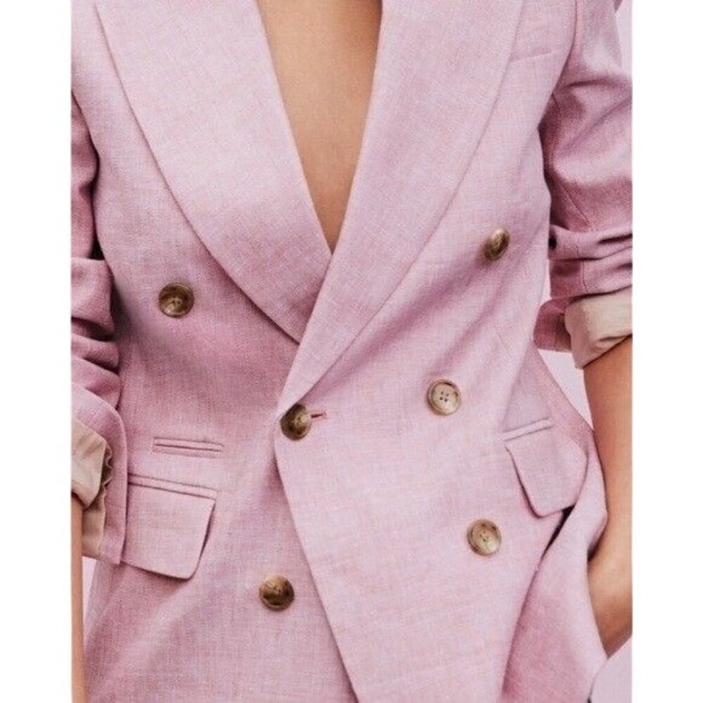 J. Crew Linen Bristol Double-Breasted Long Sleeve Casual Blazer Pink Size 2 - Picture 3 of 14